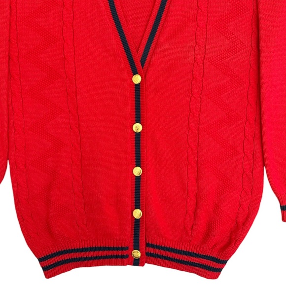 Dockers red cotton gold button down v-neck cardigan sweater size M, unisex - Picture 3 of 5